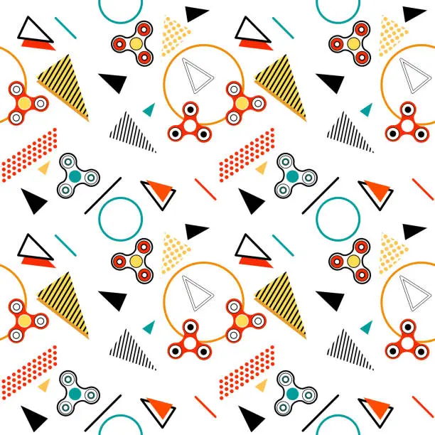 Vector illustration of Fidget spinner seamless pattern or background with colorful icons of modern rotating toys vector illustration