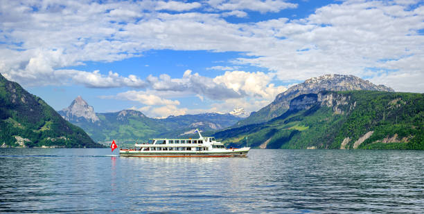 istock Cruise ship on Lake Lucerne, Alps mountains, Switzerland 802990182