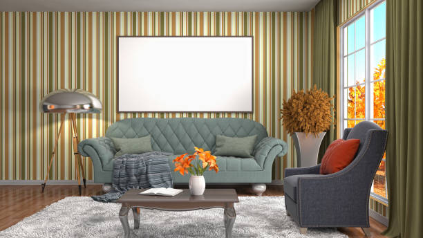 istock mock up poster frame in interior background. 3D Illustration 802994390