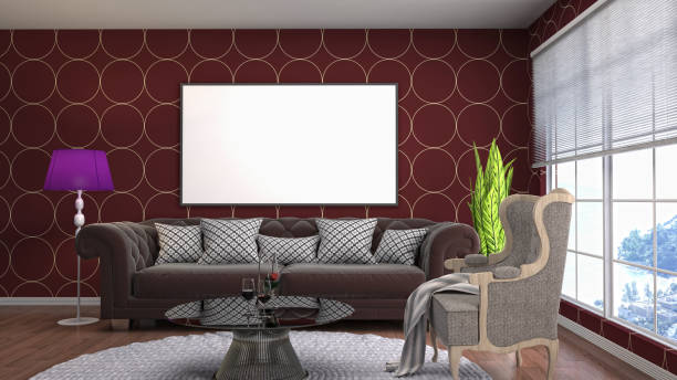 istock mock up poster frame in interior background. 3D Illustration 802994410