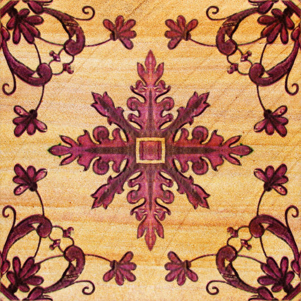 istock Old decorative sandstone tile background patterns handicraft from thailand In the park public. 802994696