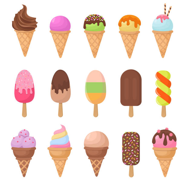 만화 아이스크림 벡터 세트 - ice cream cone stock illustrations