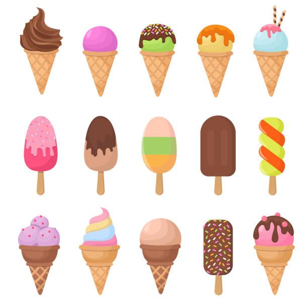 Cartoon ice cream vector set Cartoon ice cream vector set. Chocolate and vanilla ice cream dessert illustration ice cream stock illustrations