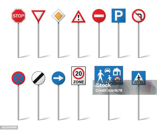 Verkehrszeichen Set Isolierten Auf Weißen Hintergrund Vektorillustration Stock Vektor Art und mehr Bilder von Schild