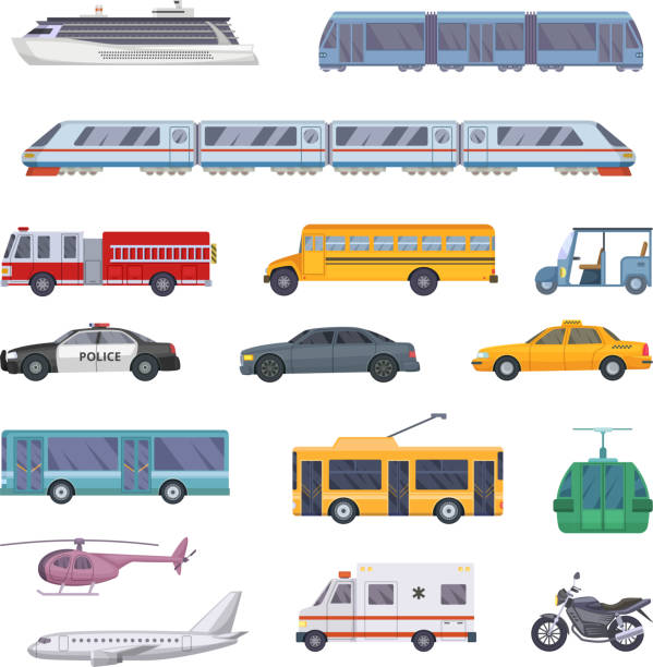 transportasi kota yang berbeda ditetapkan. ilustrasi vektor mobil - car lifting machine ilustrasi stok
