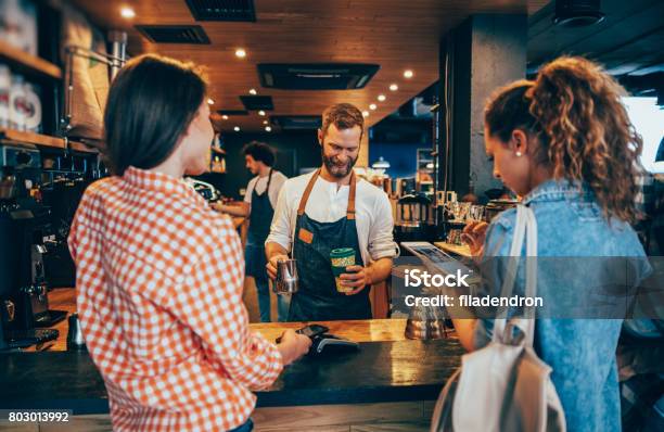 Customer Paying While Getting Her Order Stock Photo - Download Image Now - Coffee - Drink, Waiting In Line, Coffee Shop