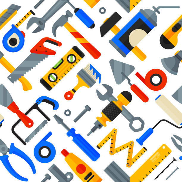 narzędzia do naprawy domu ikony pracy sprzętu budowlanego bez szwu wzór w tle ilustracja wektora - first aid set stock illustrations