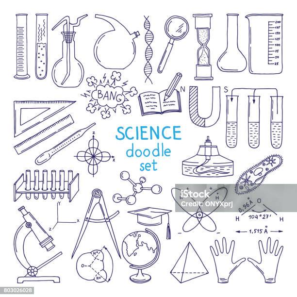 Tools Of Sciences Isolated On White Technology Equipment Biology Class Hand Drawn Illustrations Stock Illustration - Download Image Now