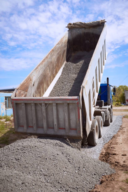 istock Unloading ballast on the road on a sunny day. 803037262