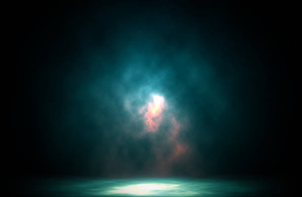 istock Blue spotlight stage smoke studio entertainment background, Colorful Spotlights. 803045422