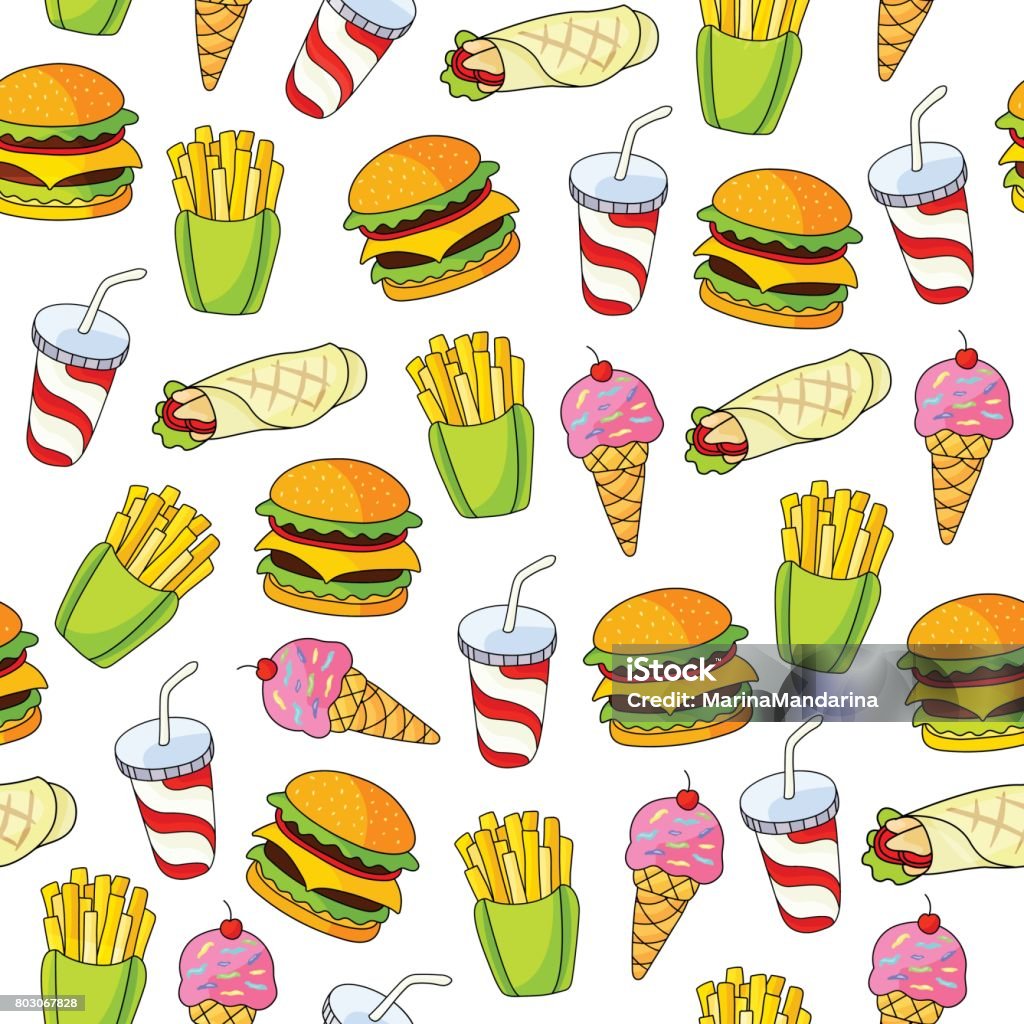 Fast Food Stock Pattern Fast Food Pattern Stock Illustration - Download Image Now - Backgrounds ...