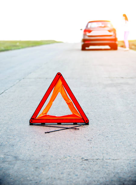istock Red triangle sign on the road 803071022