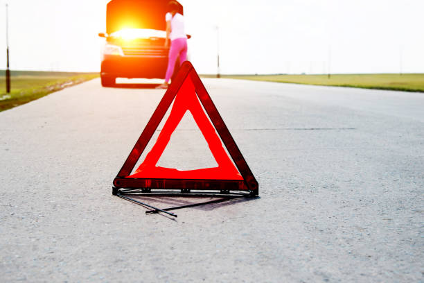 istock Red triangle sign on the road 803071374