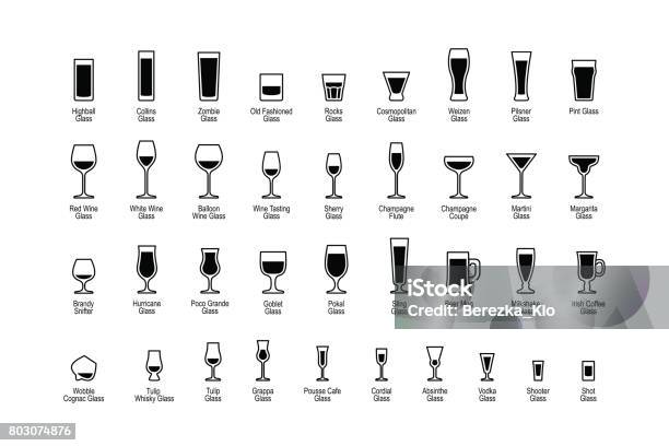 Ilustración de Beber Gafas Con Set De Iconos De Títulos Blanco Y Negro y más Vectores Libres de Derechos de Vaso