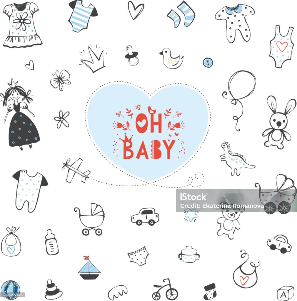 Kids Design Set_04 Set of baby shower design elements. Vector illustration. Baby - Human Age stock vector