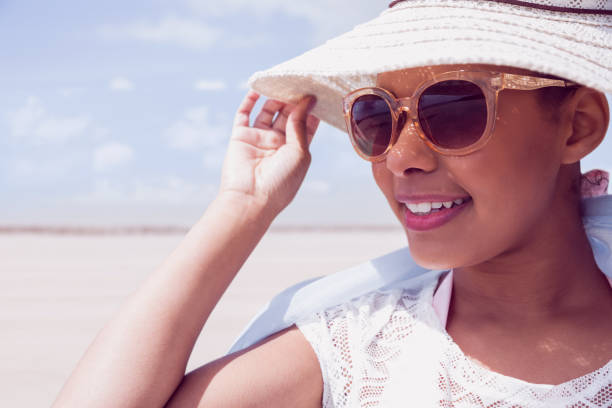 istock Stylish woman in hat and sunglasses 803104896