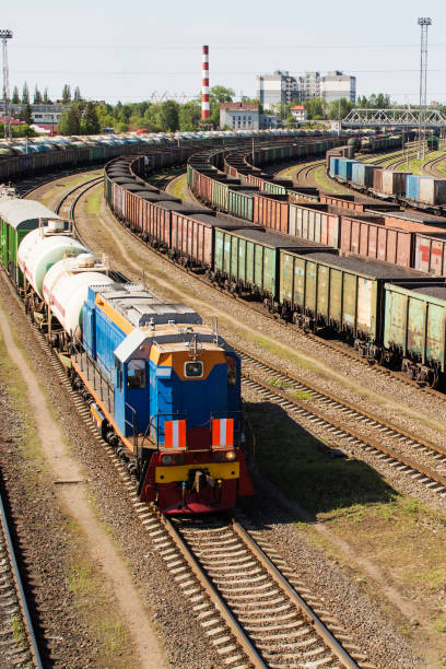 istock the locomotive pushes the wagons 803105316