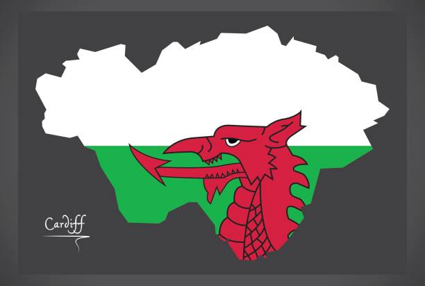 カーディフ ウェールズ ウェールズ国旗イラスト マップ - wales cardiff map welsh flag点のイラスト素材／クリップアート素材／マンガ素材／アイコン素材