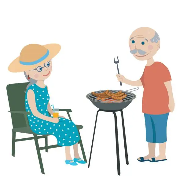 Vector illustration of Happy grandparents on a rest