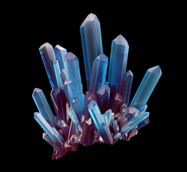 istock 3d render, digital illustration, blue crystals, faceted gem, geology, nugget, minerals collection, clip art set, isolated on black background 803116400