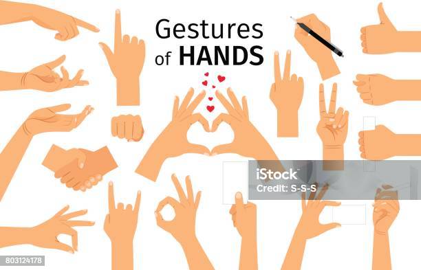 Colored Hand Gesture Set Stock Illustration - Download Image Now - Hand, Pointing, Human Hand