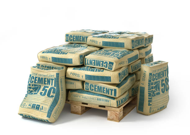 Cement bags stack on wooden pallet. Paper sacks isolated on white background. 3d illustration Cement bags stack on wooden pallet. Paper sacks isolated on white background. 3d illustration cement bag stock pictures, royalty-free photos & images