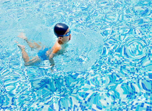istock Little boy swimming in pool 803131212