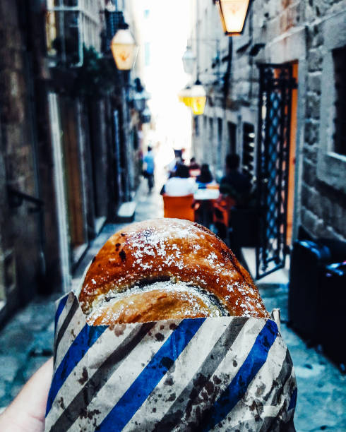 istock Croissant with powdered sugar in dubrovnik streets. 803137216