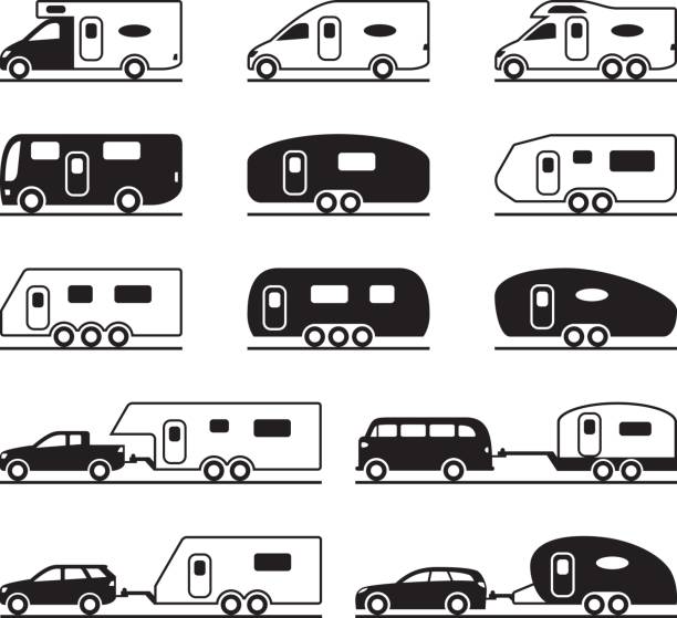 ilustrações, clipart, desenhos animados e ícones de campistas e caravanas diferentes - vehicle trailer