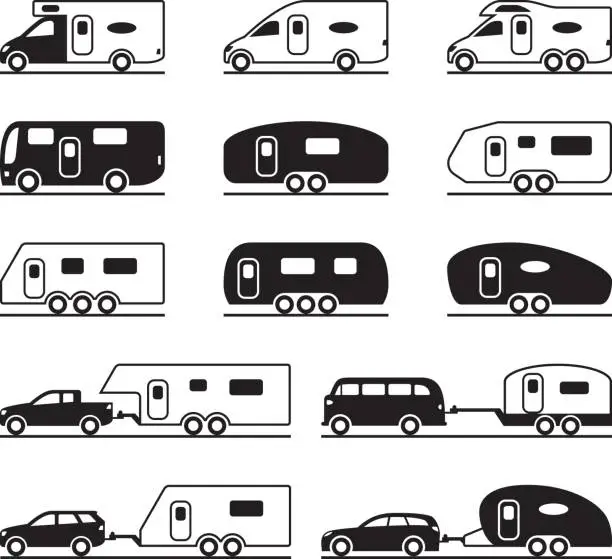 Vector illustration of Different caravans and campers