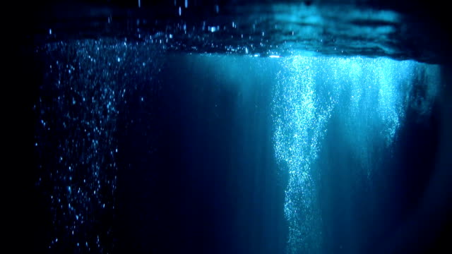Mysterious underwater scenery with glowing bubbles