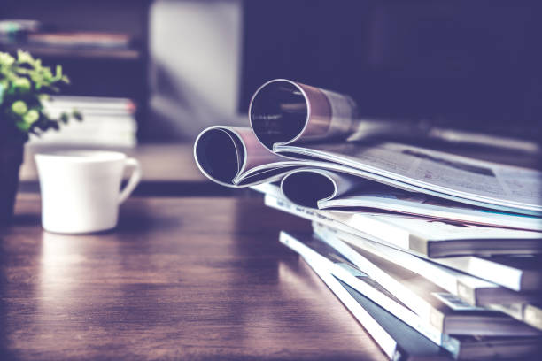 istock selective focus of  stacking magazine place on table in living room 803150480