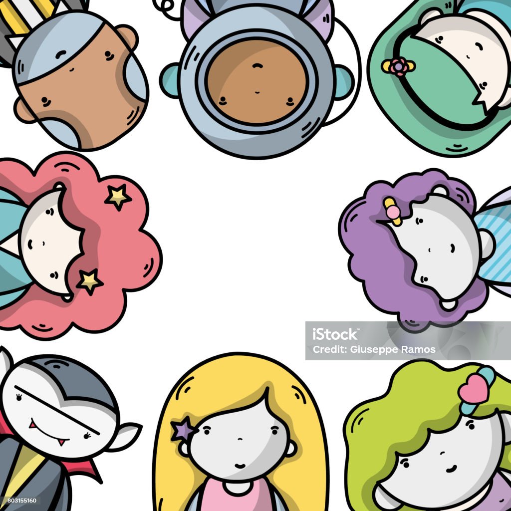 People Together To Kawaii Avatar Icon Stock Illustration