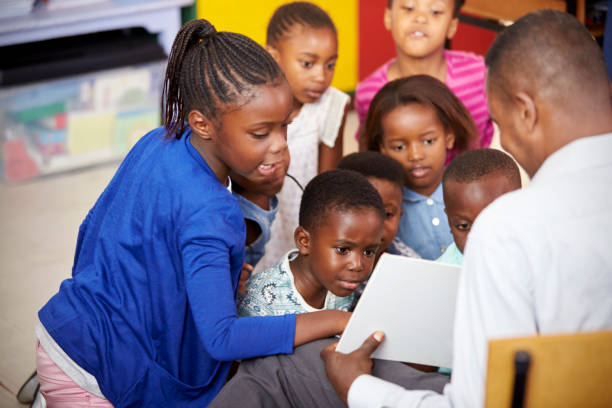 istock Teacher showing kids a book during elementary school lesson 803155174