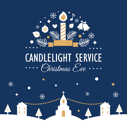 Christmas Eve Candlelight Service Invitation. Blurry Background