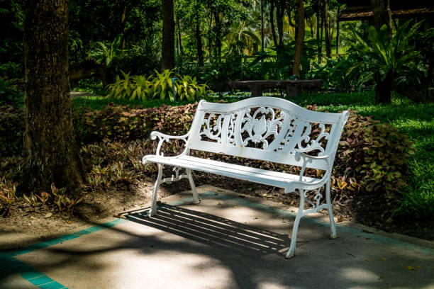 istock Metal bench on concrete floor 803186306