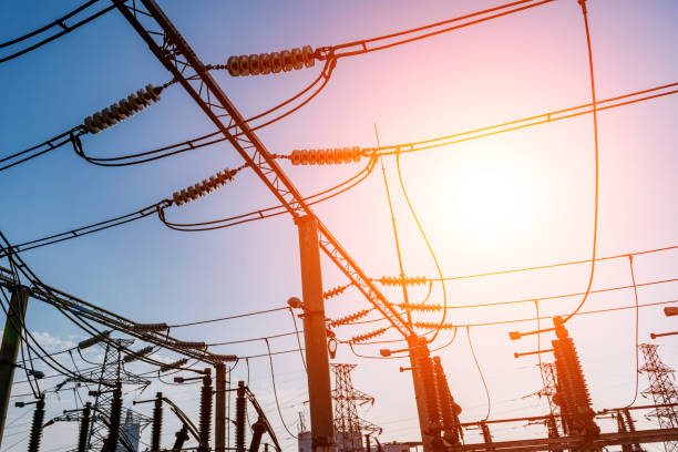 istock High Voltage electric substation with transformers in the dusk 803193512