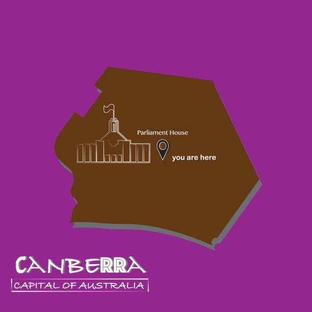 ilustrações de stock, clip art, desenhos animados e ícones de canberra-capital of australia-parliament illustration-map vector-you are here sign - topography map contour drawing outline