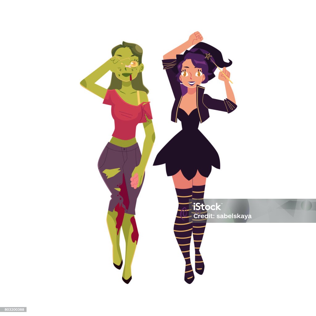 Ilustración de Dos Niñas Las Mujeres Disfrazadas Para Halloween Bruja Y  Zombie y más Vectores Libres de Derechos de Adulto - iStock