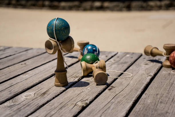 Wooden Kendama Japanese toy wooden Kendama on the wooden table kendama traditional japanese toy stock pictures, royalty-free photos & images