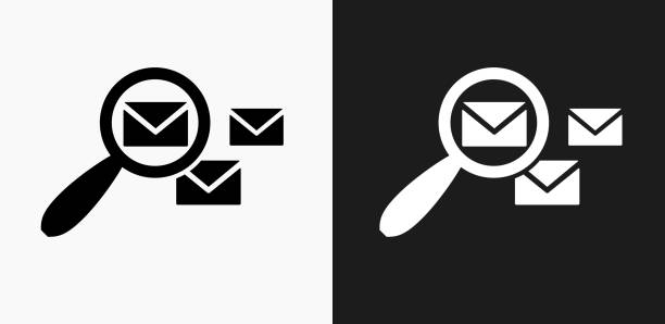 illustrations, cliparts, dessins animés et icônes de la recherche de courriels icône sur fond de vector noir et blanc - envelope mail letter multi colored