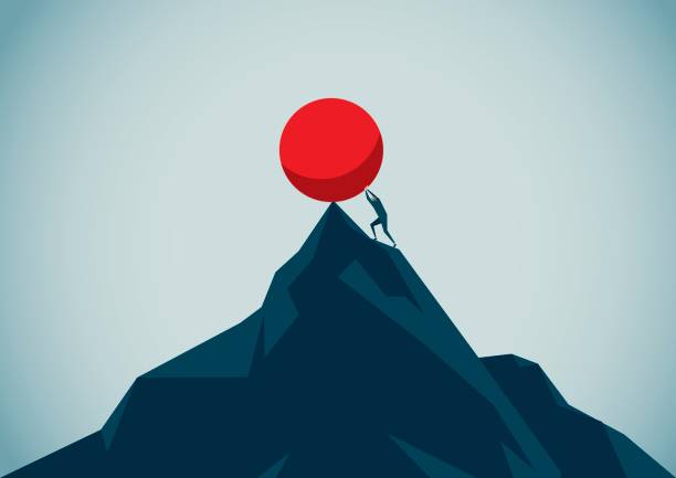 sisyphus Illustration and Painting sphere illustrations stock illustrations
