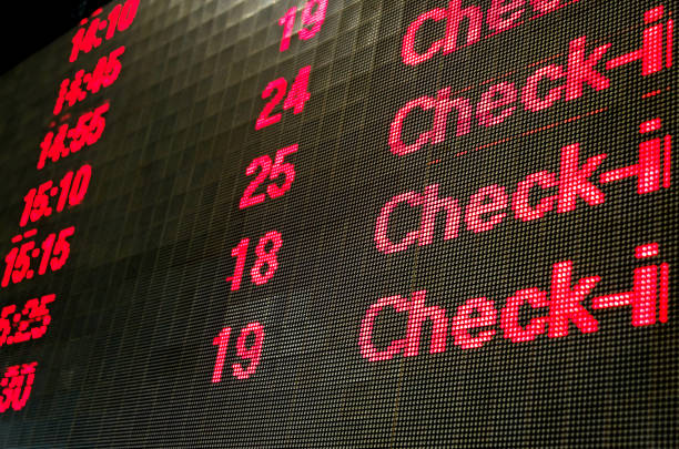 istock Close-up of airport flight information 803257104
