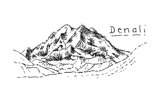 Pen and ink illustration of Denali