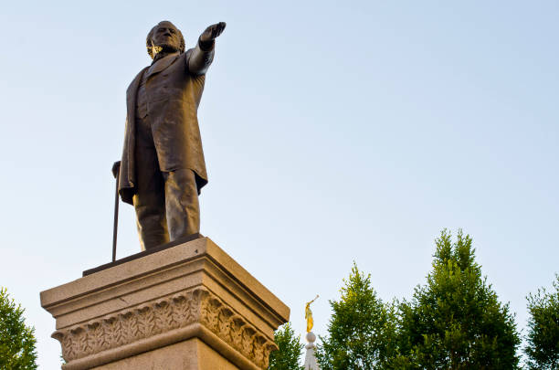 A B.Y statue A statue of Brigham Young in downtown utah brigham young university stock pictures, royalty-free photos & images