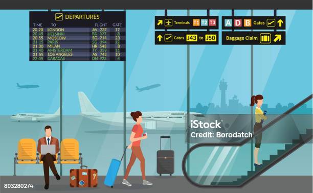 機場客運大樓和等候室國際到達離開背景向量圖架飛機的資訊圖向量圖形及更多機場圖片 - 機場, 航班顯示牌, 機場離境區