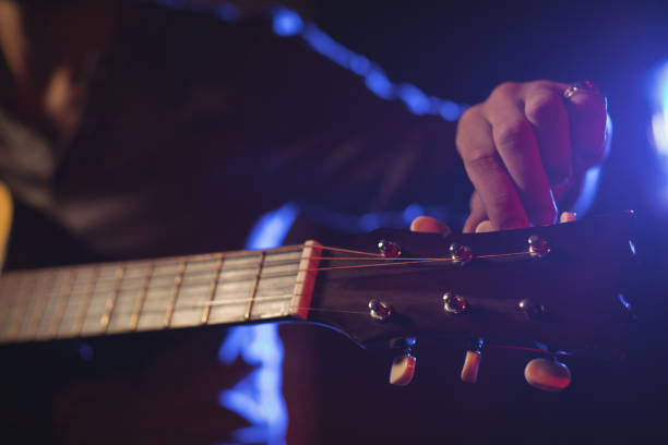 istock Mid section of musician adjusting tuning peg 803285732