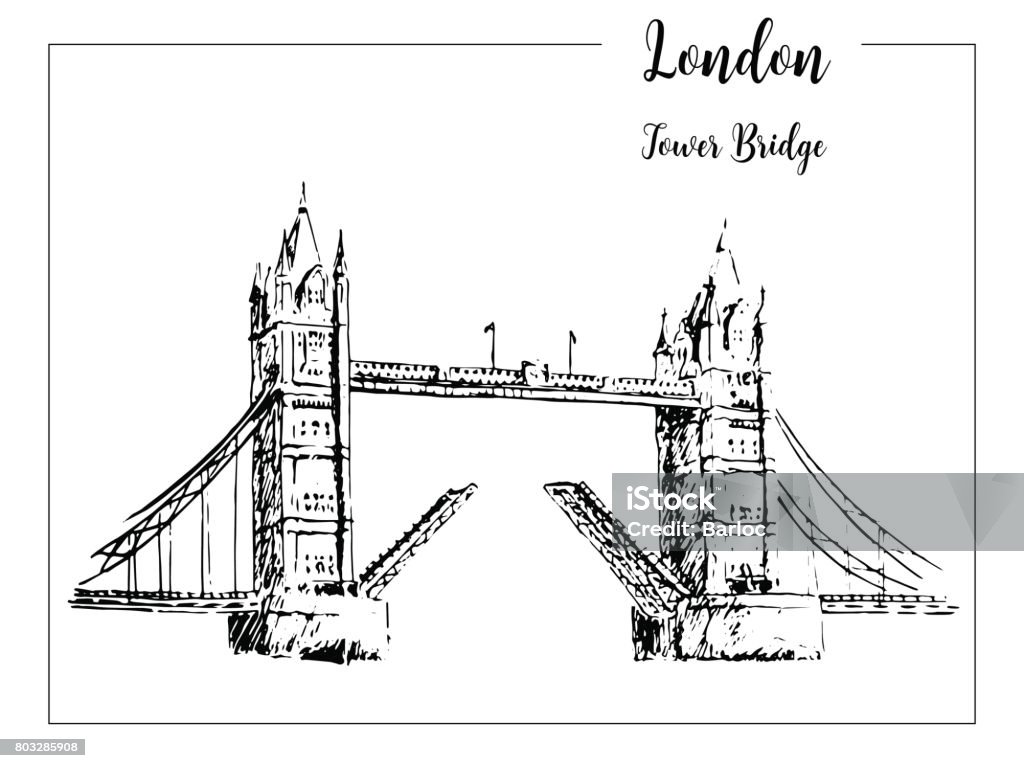 Tower Bridge. London symbol. Beautiful hand drawn vector sketch illustration. Tower Bridge. London symbol. Beautiful hand drawn vector sketch illustration. For prints, textile, advertising, poster, label, City panorama tourism booklet brochure postcard Tower Bridge stock vector