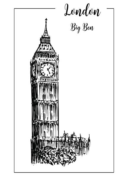 big ben oder uhrturm. london-symbol. wunderschöne handgezeichnete skizze vektorgrafik. - big ben london england tower clock tower stock-grafiken, -clipart, -cartoons und -symbole