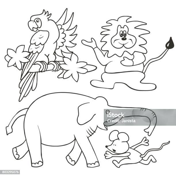 Group Of Animals Coloring Page Stock Illustration - Download Image Now - Coloring, Drawing - Activity, Elephant